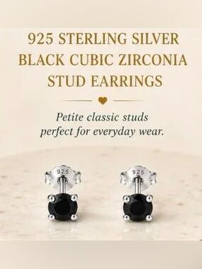 925 Sterling Silver Black Cubic Zirconia Stud Earrings - Everyday Petite